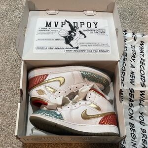 Nike Air Jordan 1 Mid SE Gold and Red Sneakers size 4.5Y